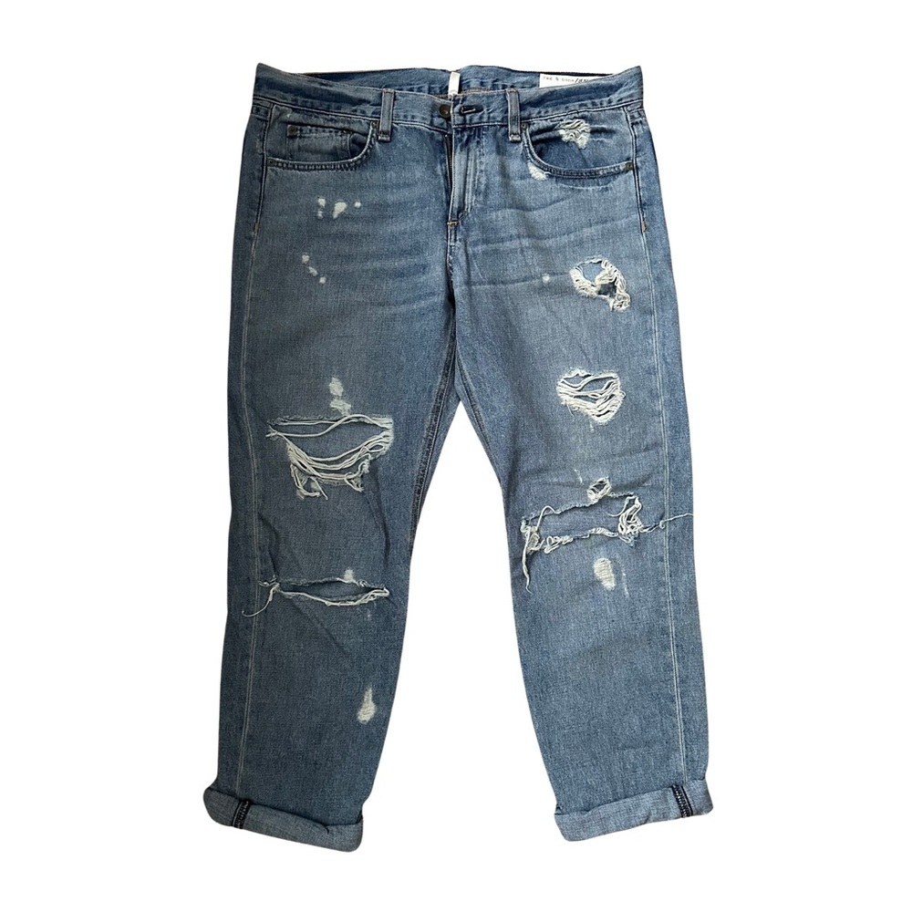 rag & bone Blue Boyfriend Jeans with Distressed Details